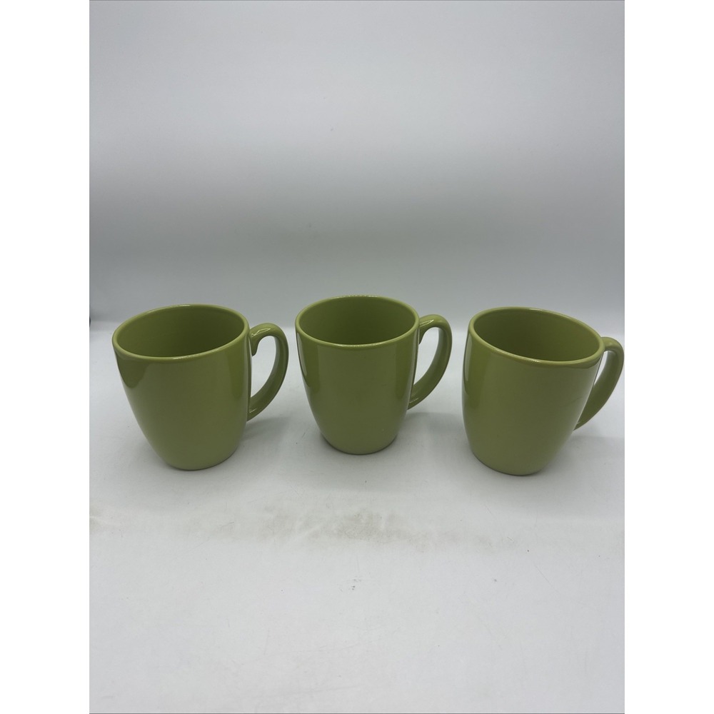 Corelle Stoneware Lime Green Coffee Mugs Set Of 3. 4" Tall